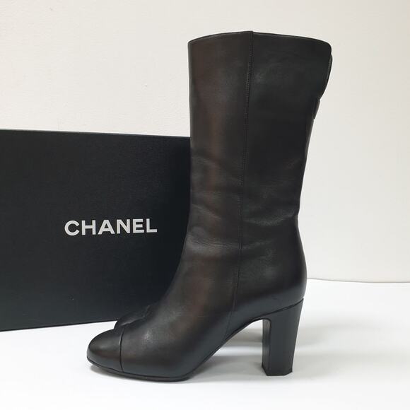 CHANEL Black Lambskin  Iconic Style Mid-Boots Sz.36 - Picture 1 of 8